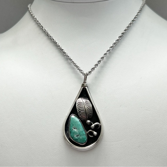 Vintage Southwestern Turquoise Sterling Silver Adjustable Necklace - Picture 6 of 10